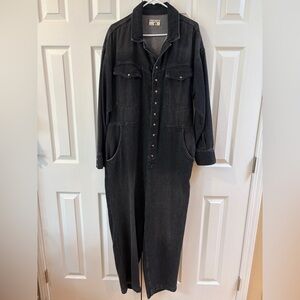 Free People We the Free Black Denim Townes Coveralls Jumpsuit Size L